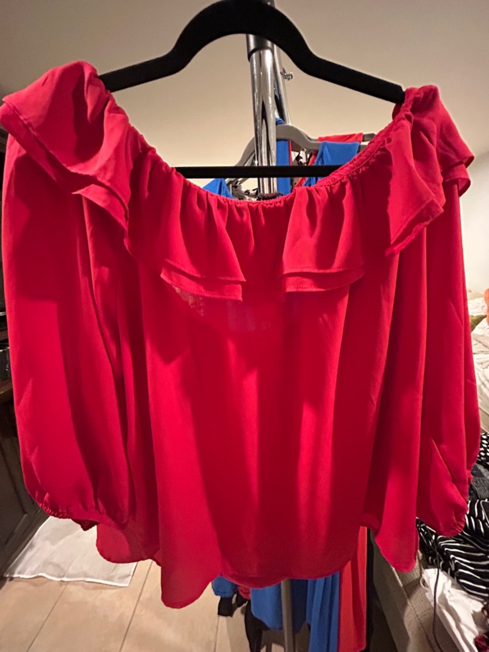 Classic J Crew Merchantile Ruffled Off the Shoulder Top